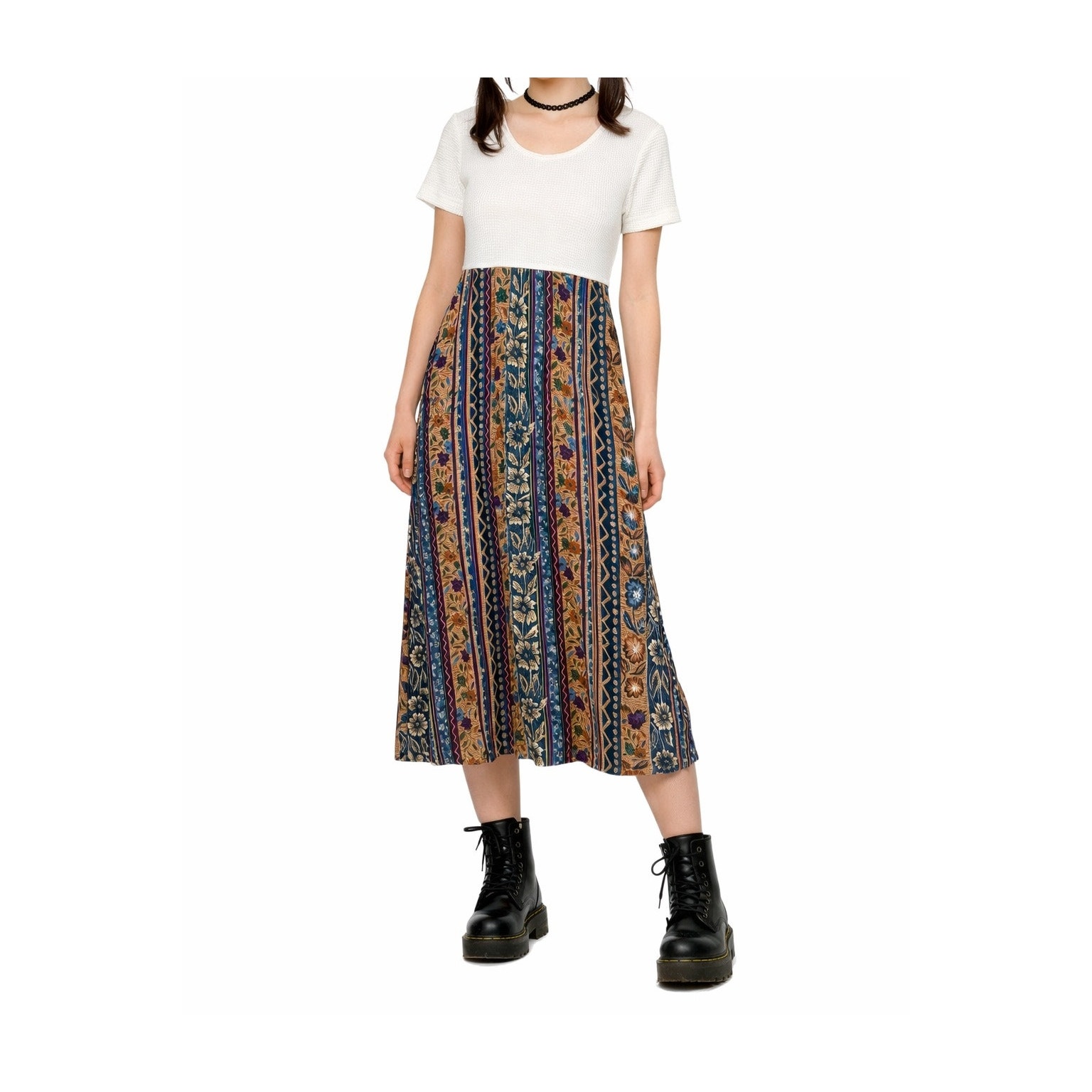 Vintage 90's Midi Dress Thermal Waffle T-Shirt Retro Grunge Casual Small Boho
